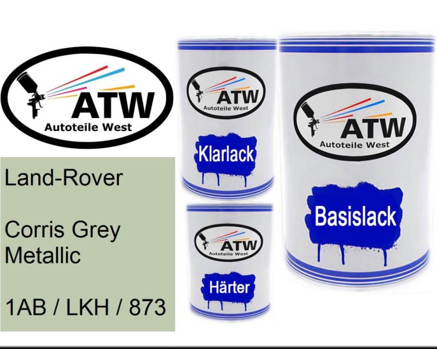 Land-Rover, Corris Grey Metallic, 1AB / LKH / 873: 500ml Lackdose + 500ml Klarlack + 250ml Härter - Set, von ATW Autoteile West.